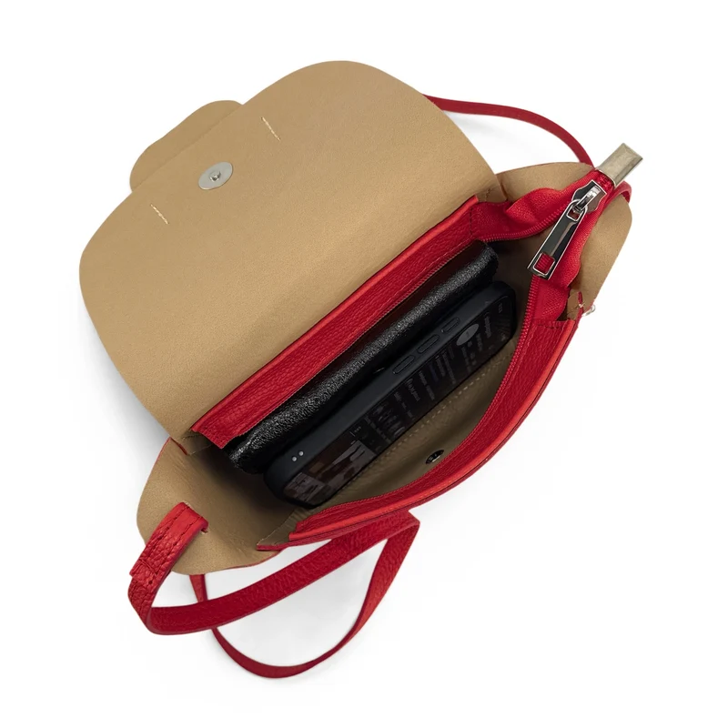 Mini sac besace en cuir grainé LOLLY Rouge garance