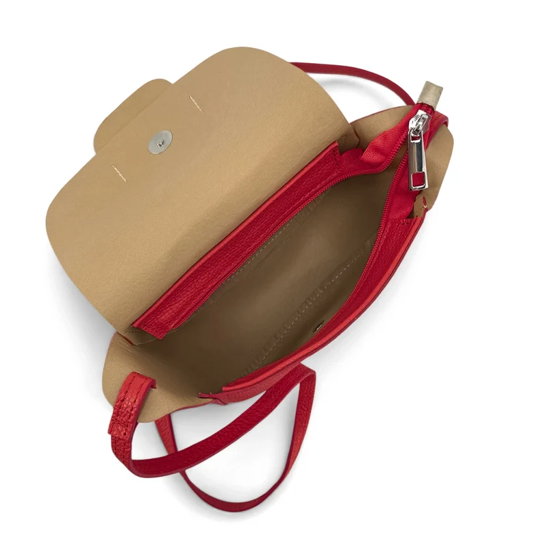 Mini sac besace en cuir grainé LOLLY Rouge garance