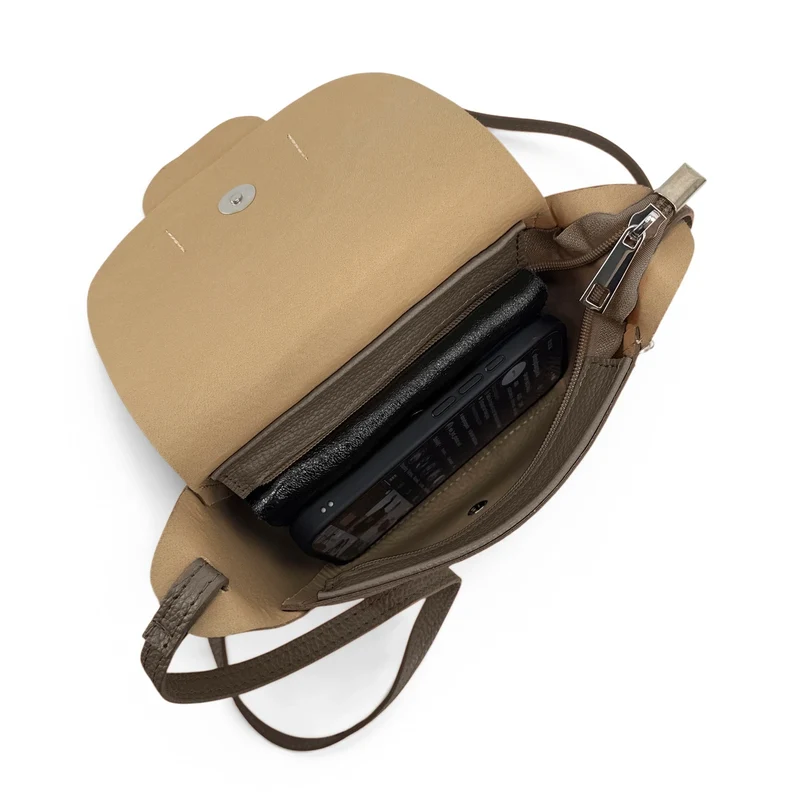 Mini sac besace en cuir grainé LOLLY Taupe foncé
