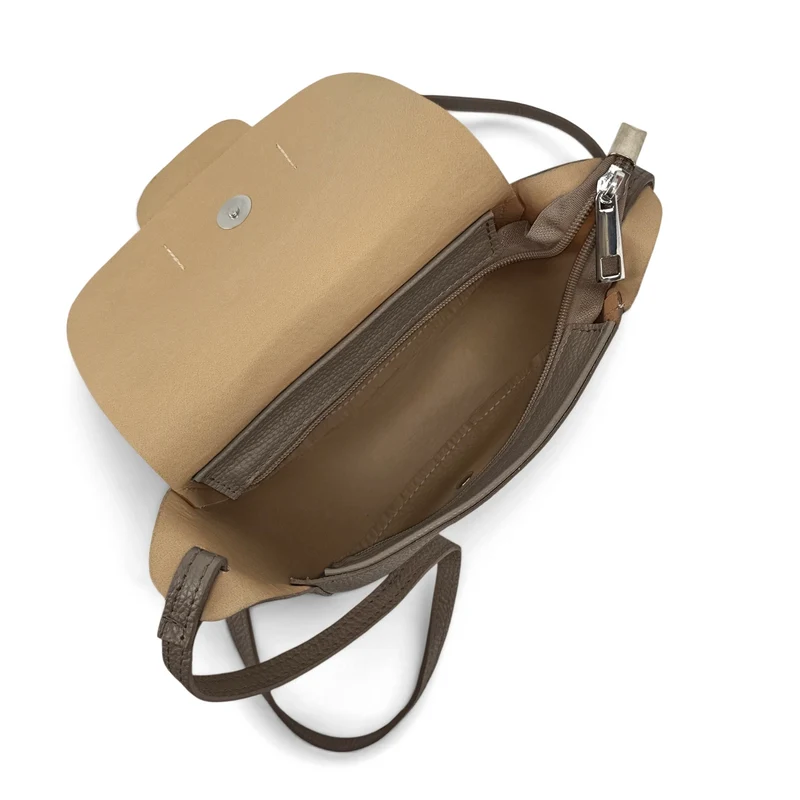 Mini sac besace en cuir grainé LOLLY Taupe foncé