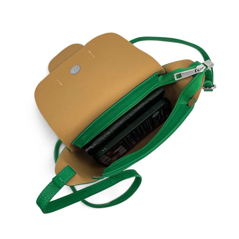 Mini sac besace en cuir grainé LOLLY Vert anglais