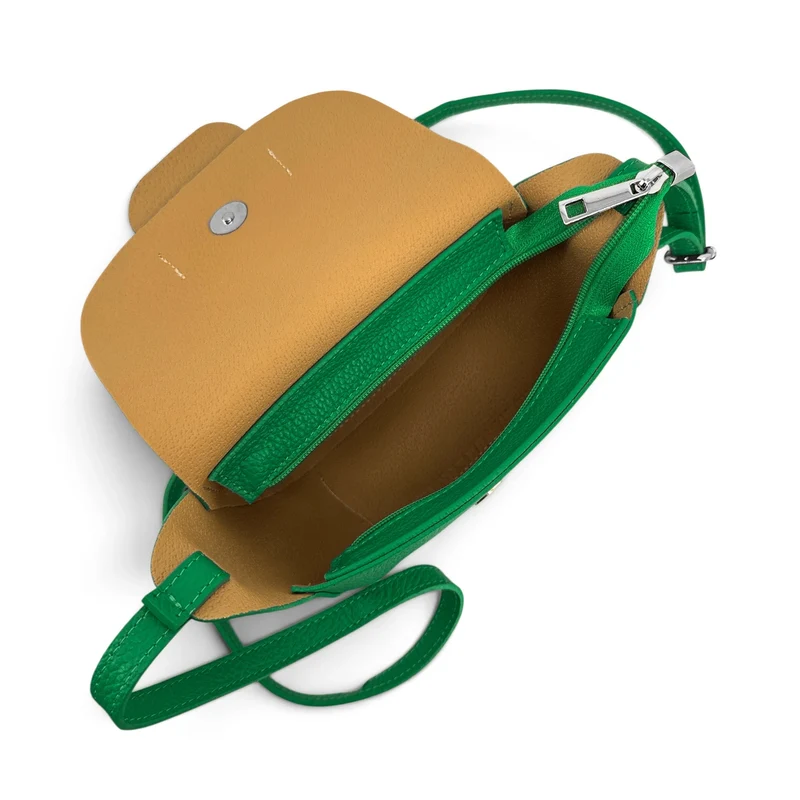 Mini sac besace en cuir grainé LOLLY Vert anglais