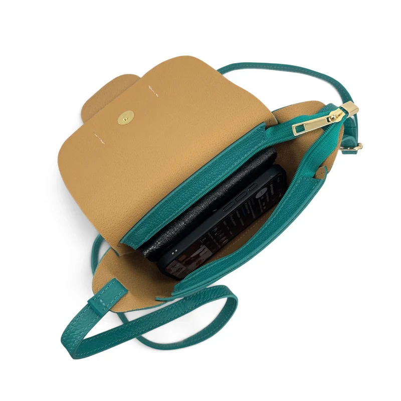 Mini sac besace en cuir grainé LOLLY Bleu des mers du sud