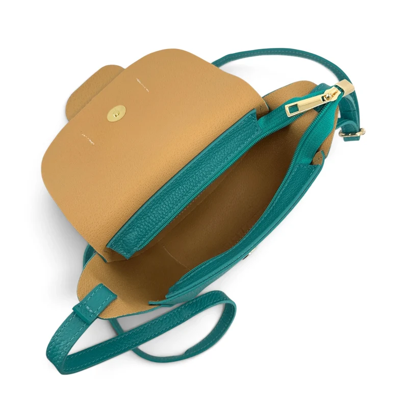 Mini sac besace en cuir grainé LOLLY Bleu des mers du sud