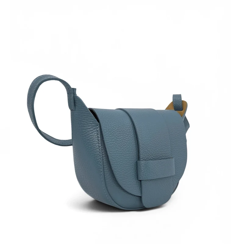 Mini sac besace en cuir grainé LOLLY Bleu glacier
