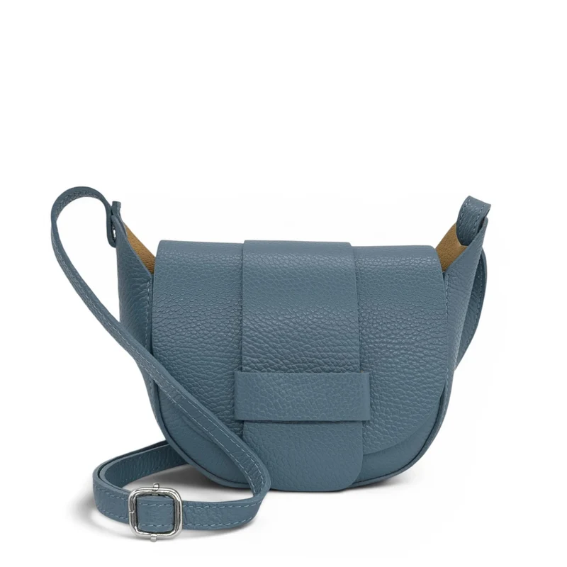 Mini sac besace en cuir grainé LOLLY Bleu glacier