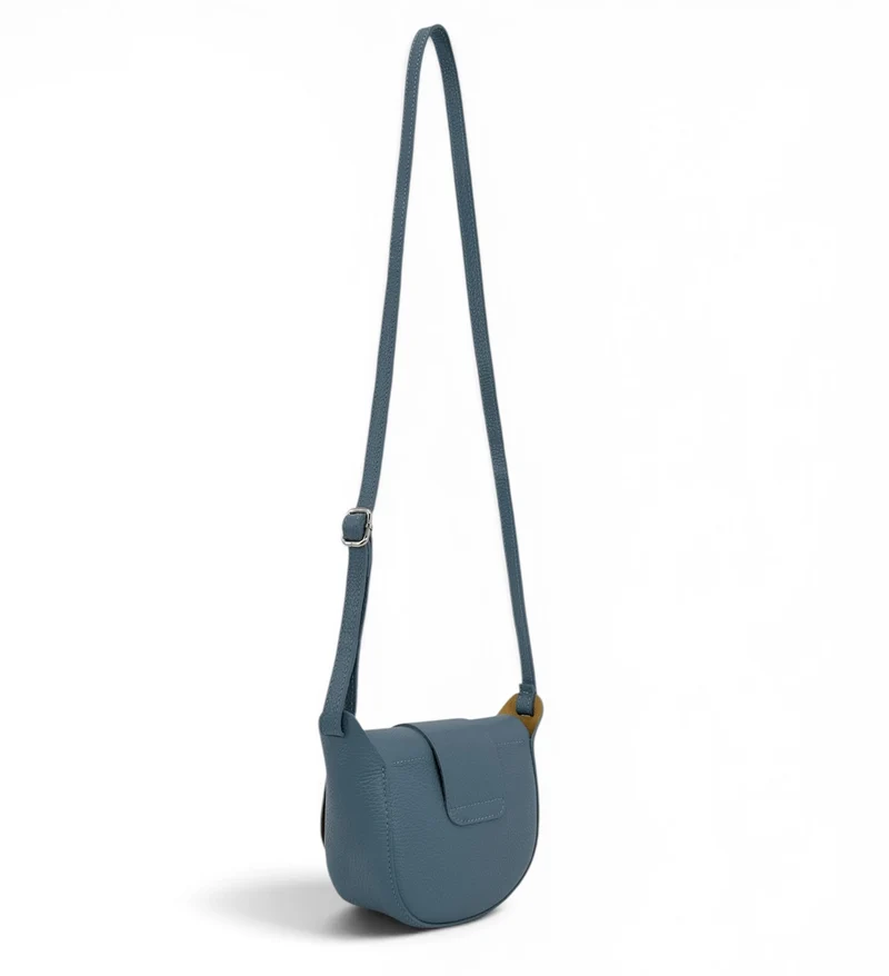 Mini sac besace en cuir grainé LOLLY Bleu glacier