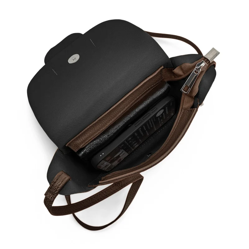 Mini sac besace en cuir grainé LOLLY Marron chocolat