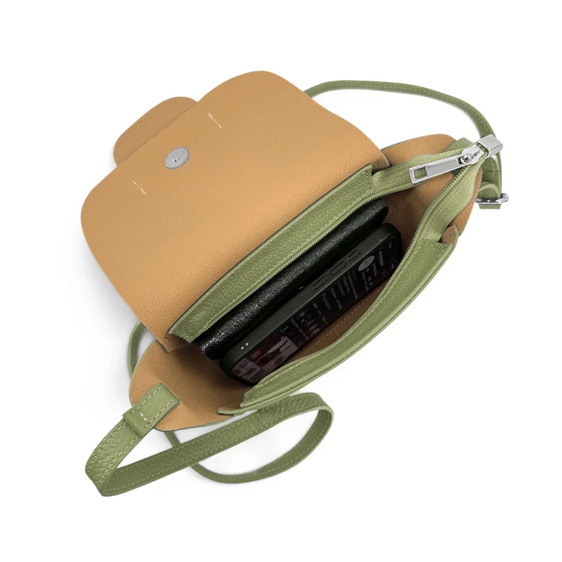 Mini sac besace en cuir grainé LOLLY Vert matcha latte