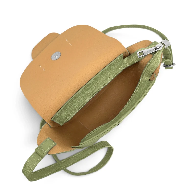 Mini sac besace en cuir grainé LOLLY Vert matcha latte