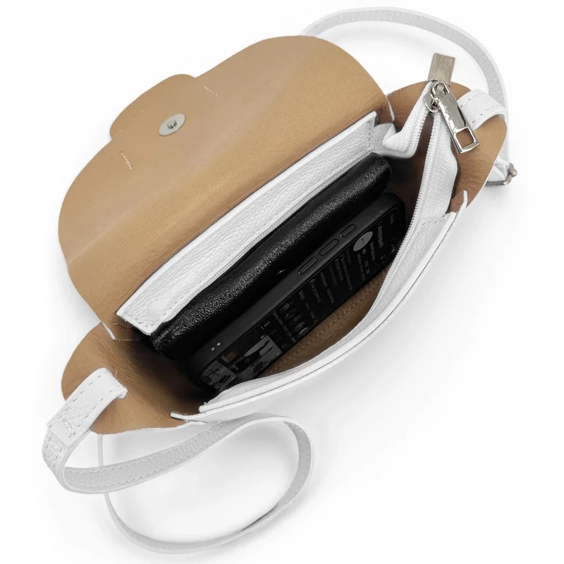 Mini sac besace en cuir grainé LOLLY Blanc