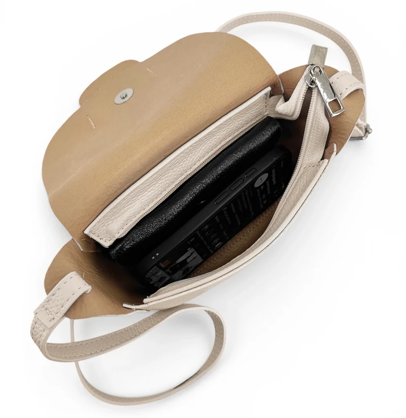 Mini sac besace en cuir grainé LOLLY Beige crème