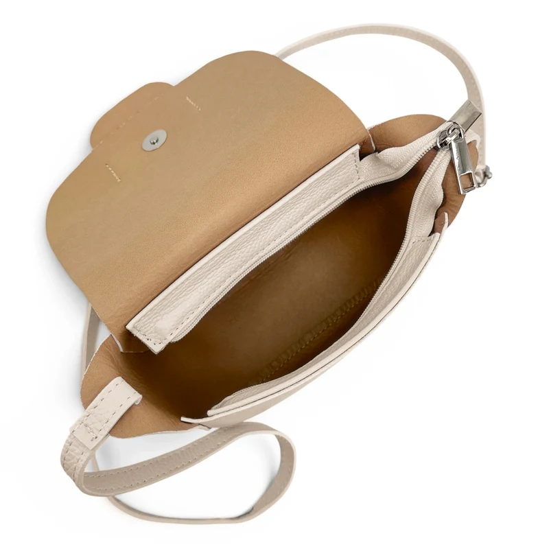 Mini sac besace en cuir grainé LOLLY Beige crème