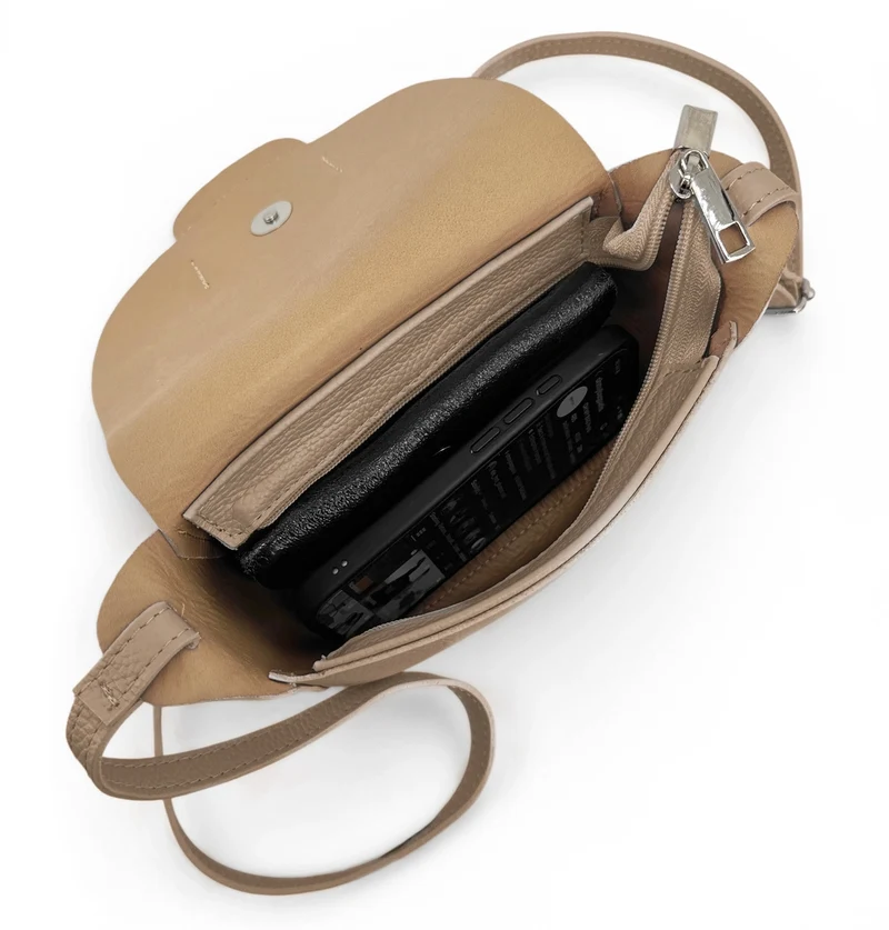Mini sac besace en cuir grainé LOLLY Taupe