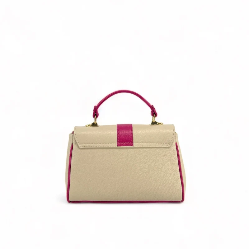 Sac à main en cuir grainé ZOE Beige / Rose fuchsia