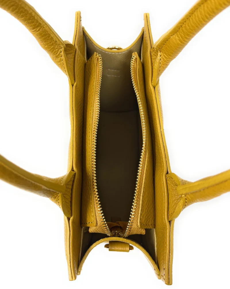 Sac à main tote book en cuir grainé matelassé RIVE GAUCHE Jaune Moutarde