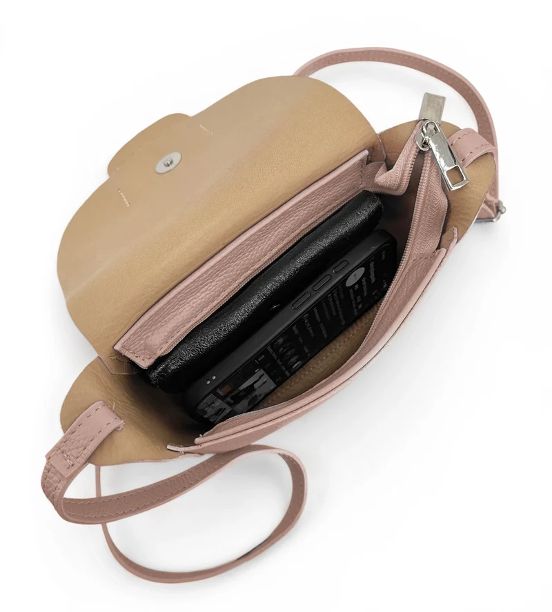 Mini sac besace en cuir grainé LOLLY Rose nude