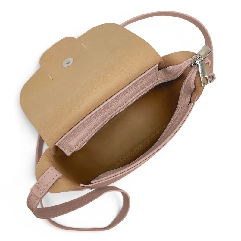 Mini sac besace en cuir grainé LOLLY Rose nude