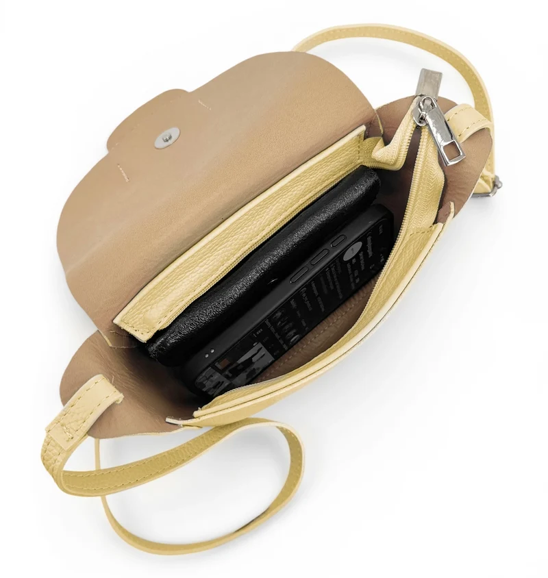 Mini sac besace en cuir grainé LOLLY Jaune pastel