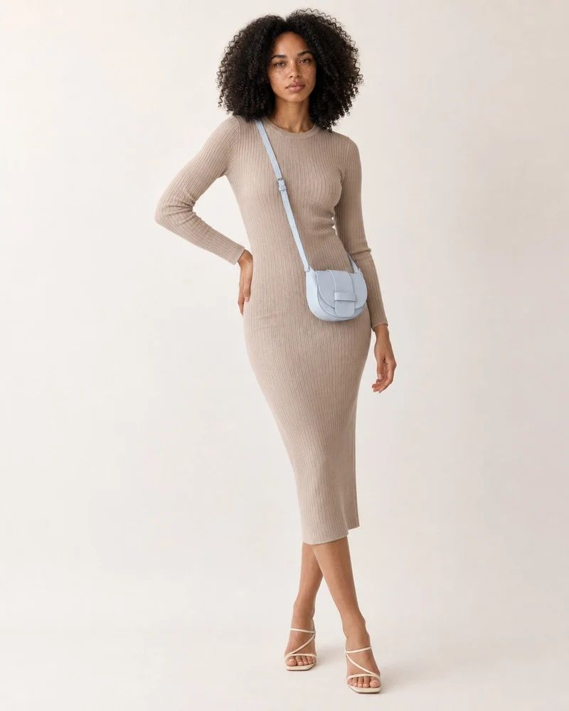 Mini sac besace en cuir grainé LOLLY Bleu pastel