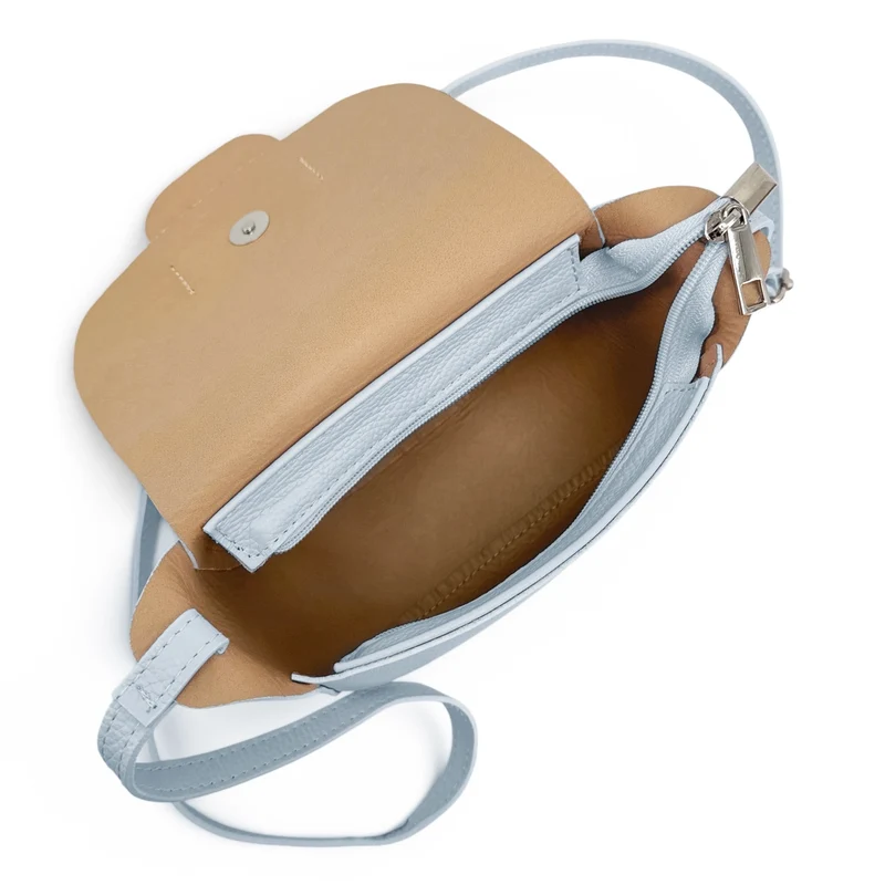 Mini sac besace en cuir grainé LOLLY Bleu pastel