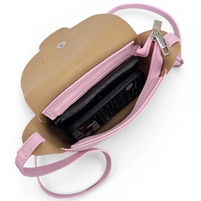 Mini sac besace en cuir grainé LOLLY Rose pastel