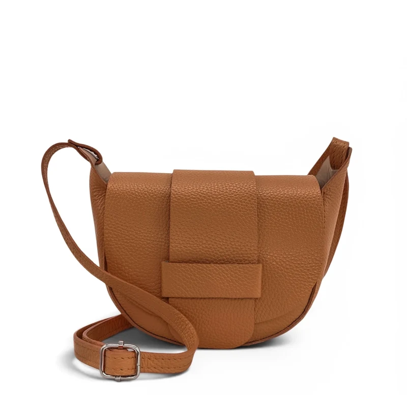 Mini sac besace en cuir grainé LOLLY Marron camel foncé