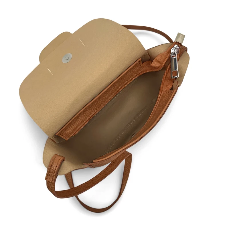 Mini sac besace en cuir grainé LOLLY Marron camel foncé