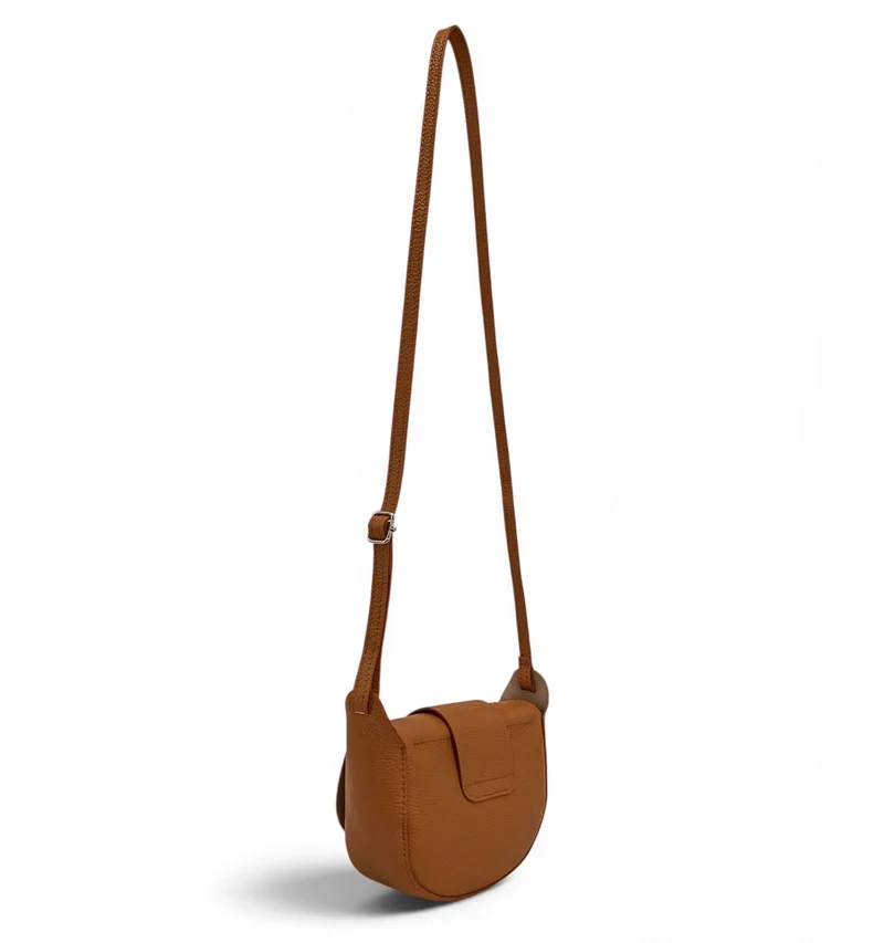 Mini sac besace en cuir grainé LOLLY Marron camel foncé