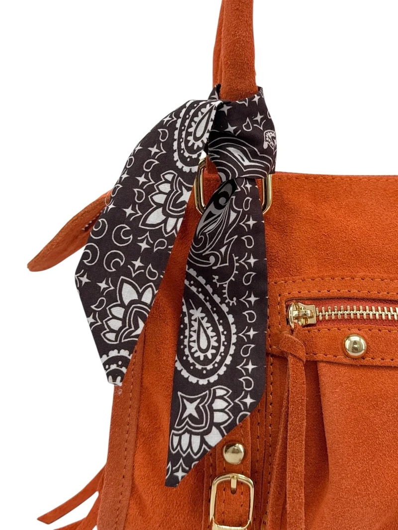 Foulard de sac en coton imprimé BANDANA Marron cacao