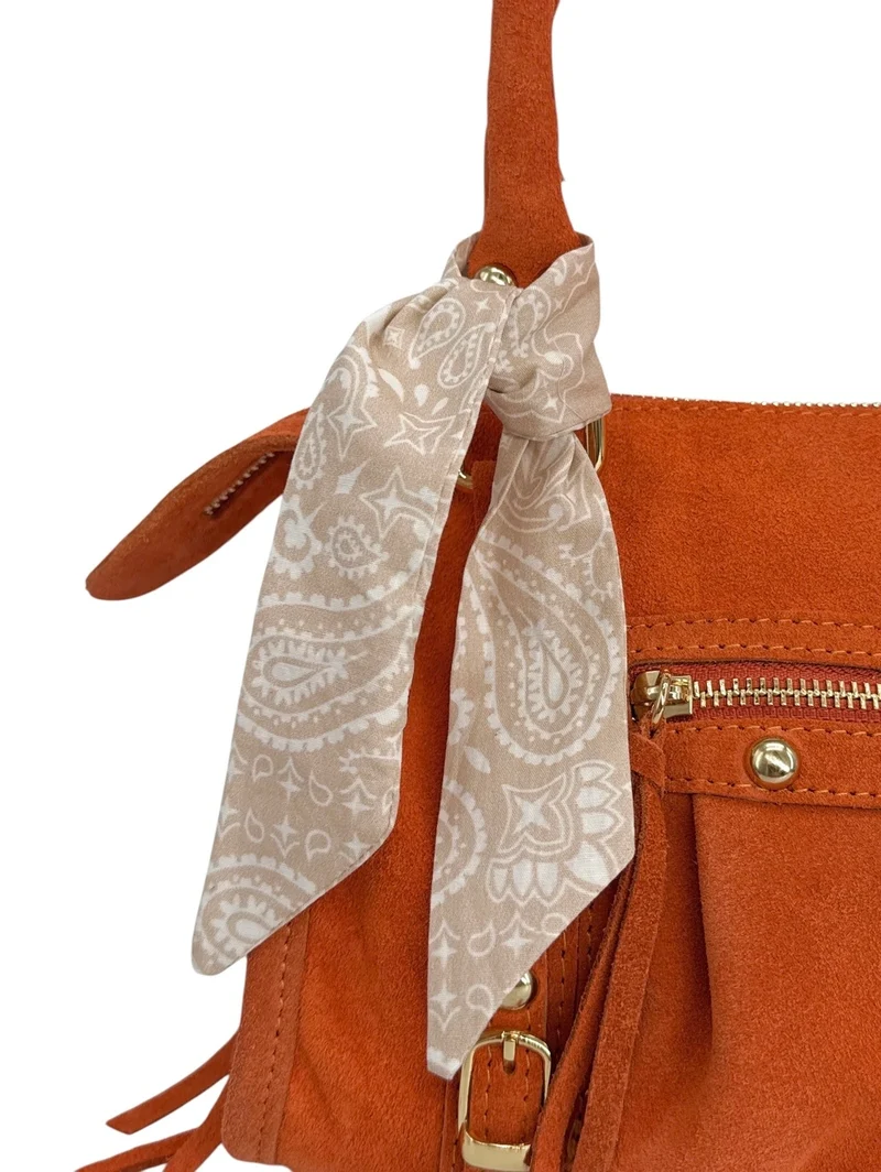 Foulard de sac en coton imprimé BANDANA Beige crème