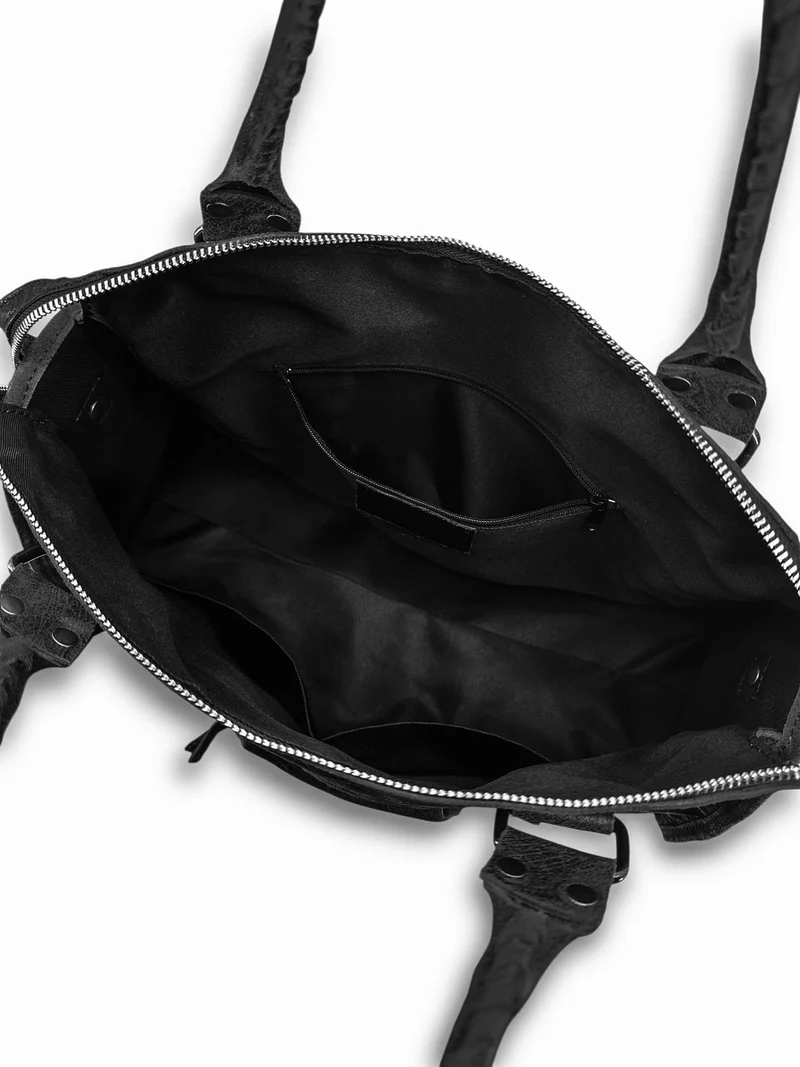 Sac à main en cuir brossé et clous argenté SANDSTORM SILVER Noir