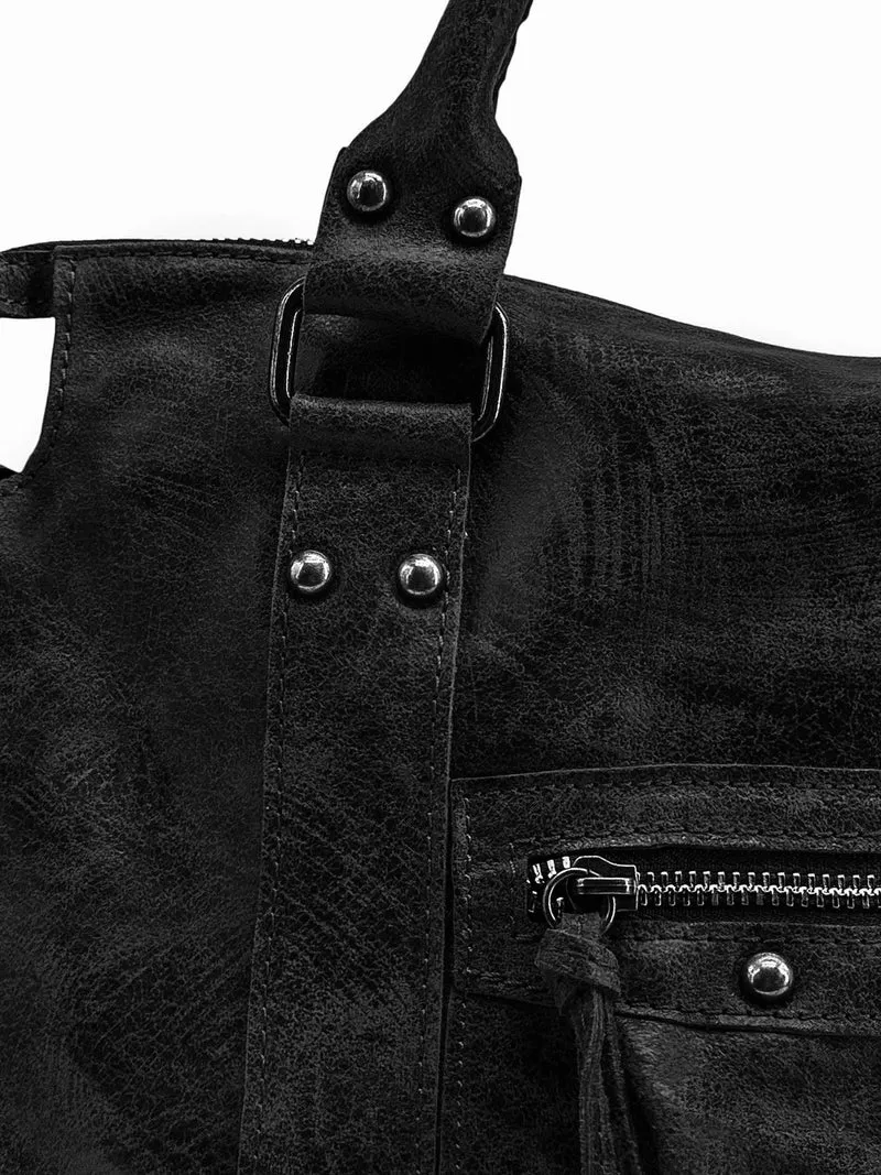 Sac à main en cuir brossé et clous argenté SANDSTORM SILVER Noir
