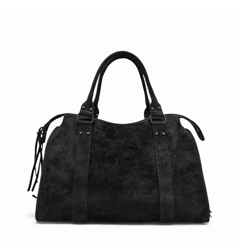 Sac à main en cuir brossé et clous argenté SANDSTORM SILVER Noir