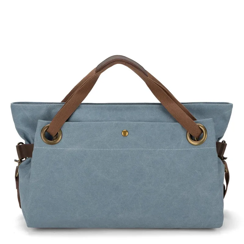 Sac week-end en cuir et toile TOBAGO L Bleu gris