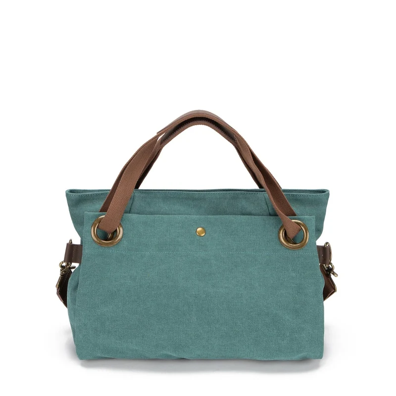 Sac porté épaule en cuir et toile TOBAGO M Vert canard