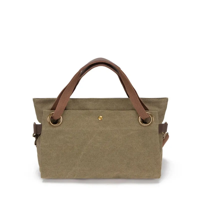 Sac porté épaule en cuir et toile TOBAGO M Vert olive