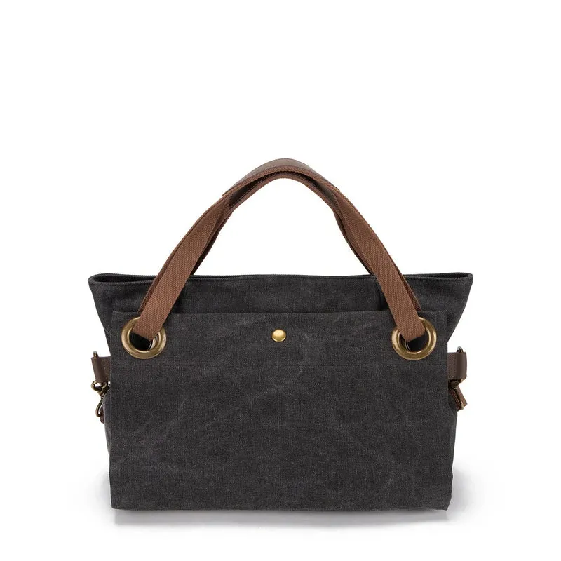 Sac porté épaule en cuir et toile TOBAGO M Noir