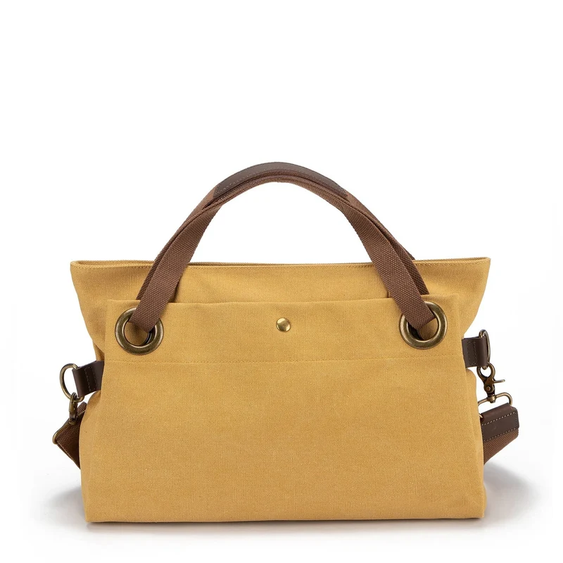 Sac porté épaule en cuir et toile TOBAGO M Jaune