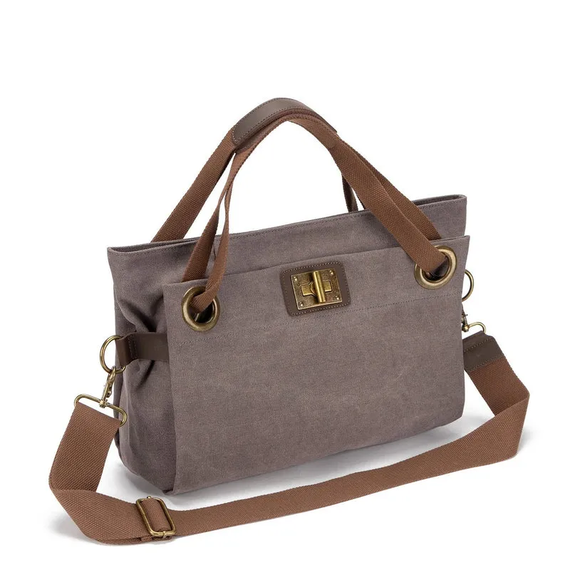 Sac porté épaule en cuir et toile TOBAGO M Gris taupé