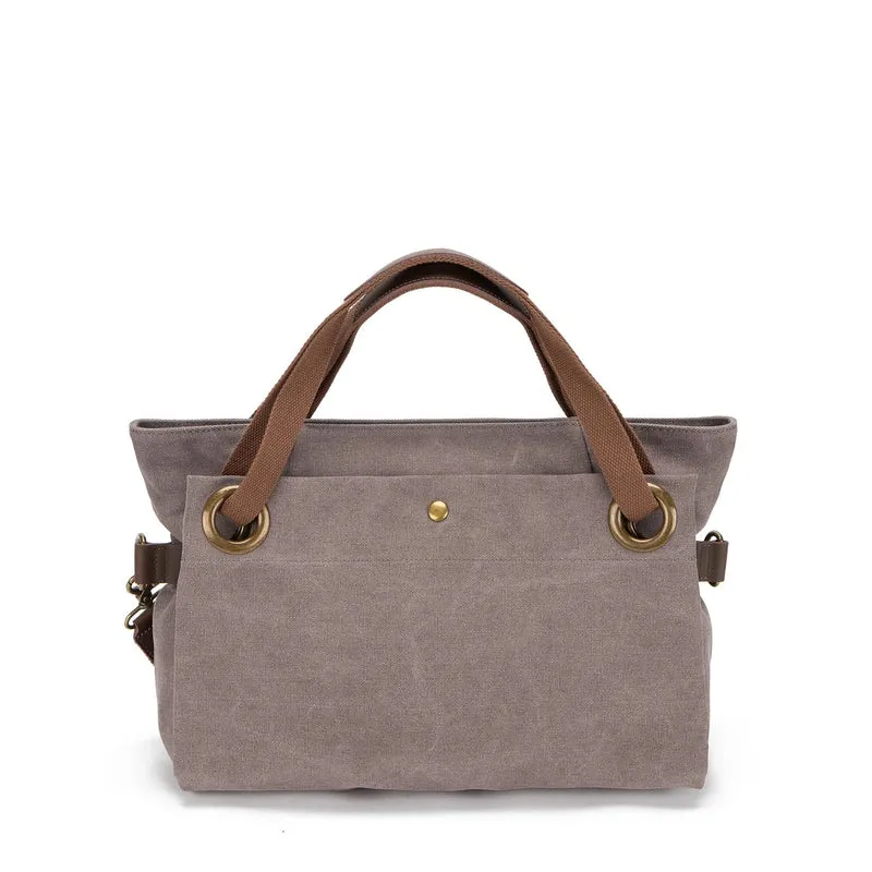 Sac porté épaule en cuir et toile TOBAGO M Gris taupé