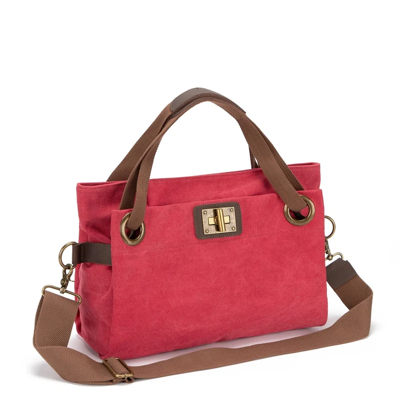 Sac porté épaule en cuir et toile TOBAGO M Rose framboise