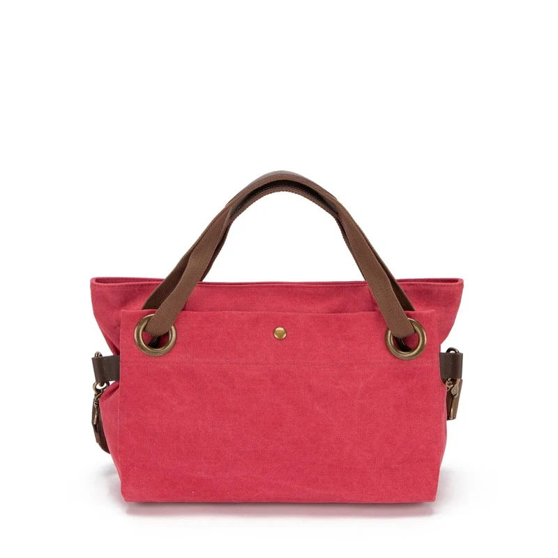 Sac porté épaule en cuir et toile TOBAGO M Rose framboise