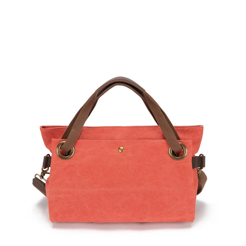 Sac porté épaule en cuir et toile TOBAGO M Rose corail