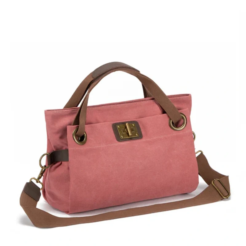 Sac porté épaule en cuir et toile TOBAGO M Rouge brique