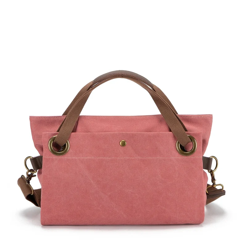 Sac porté épaule en cuir et toile TOBAGO M Rouge brique