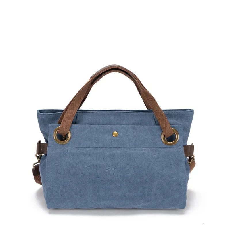 Sac porté épaule en cuir et toile TOBAGO M Bleu denim