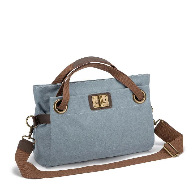Sac porté épaule en cuir et toile TOBAGO M Bleu gris