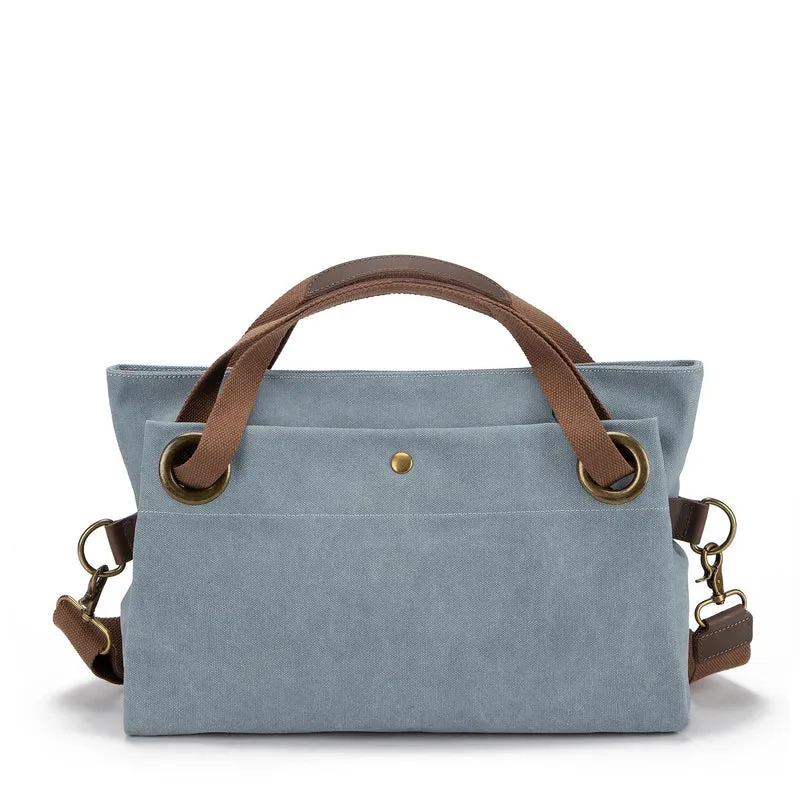 Sac porté épaule en cuir et toile TOBAGO M Bleu gris