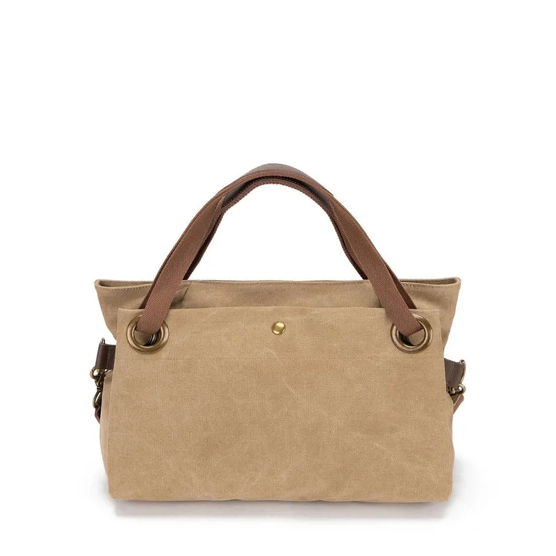 Sac porté épaule en cuir et toile TOBAGO M Beige foncé